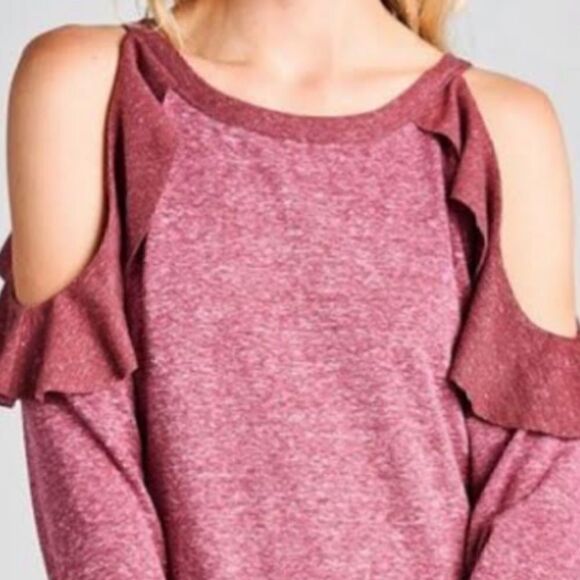 ‎Ruffled Cold Shoulder Sweatshirt - Picture 1 of 7